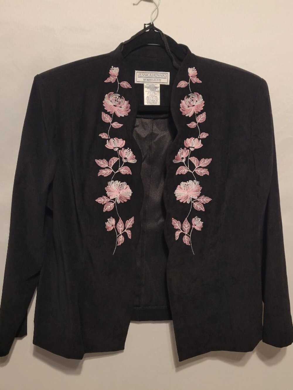 Jessica Howard Black Jacket with Floral Design size Petite XL (Talla 20) jm211